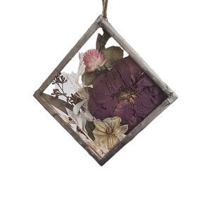 Diamond Shaped 4x4 Pressed Real Flowers Glass Silver Frame Suncatcher Decor